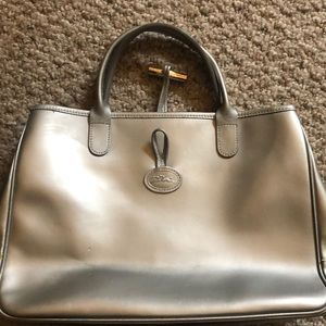 Longchamp Roseau Silver Leather Tote- GUC
